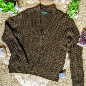 🔆 Lauren Ralph Lauren army green sweater V neck